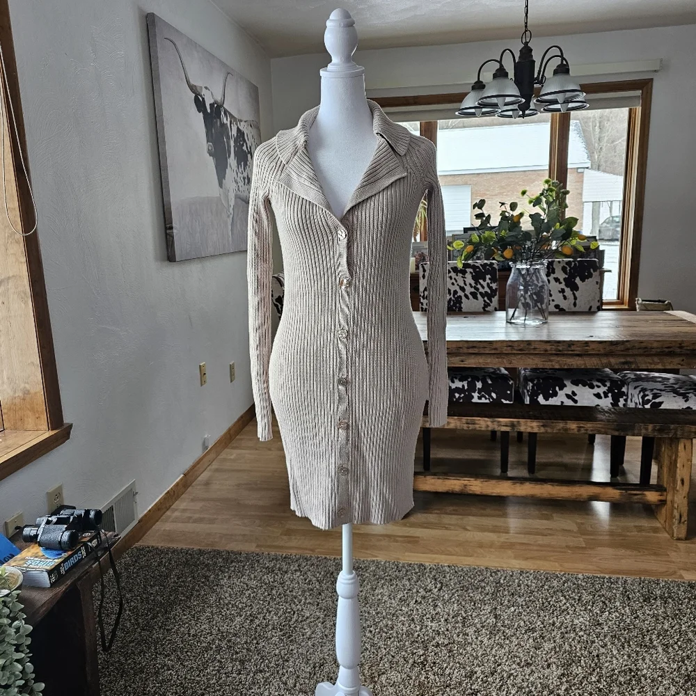 Revolve LPA Naolon Collar Mini Sweater Dress Taupe Size XS - Picture 6 of 12